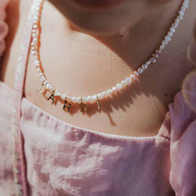 Baroque Pearl Initial Necklace - White & Pink