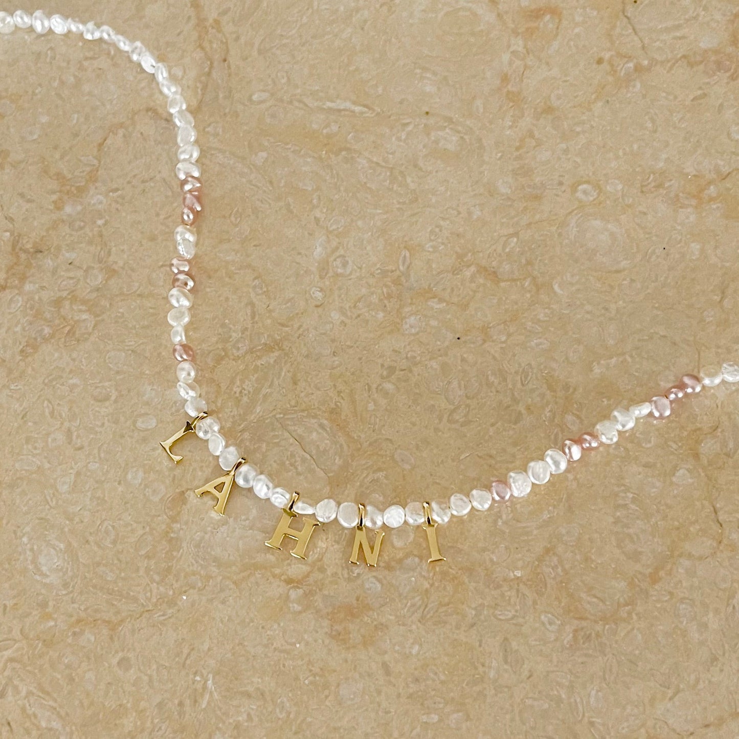Baroque Pearl Initial Necklace - White & Pink