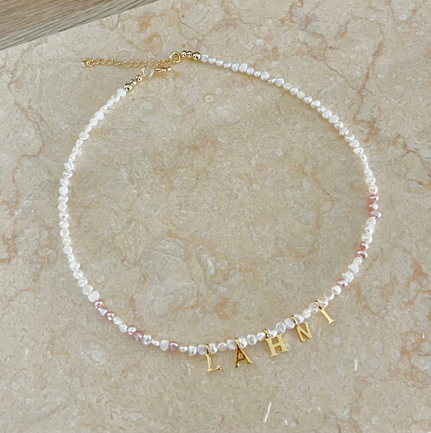 Baroque Pearl Initial Necklace - White & Pink
